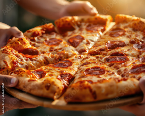 Wallpaper Mural Friends Sharing a Giant Pizza, Delicious and Communal Meal Perfect for Gatherings, Celebrations, and Shared Experiences Enjoy the Fun, Lively Atmosphere Over a Tasty Pizza Torontodigital.ca