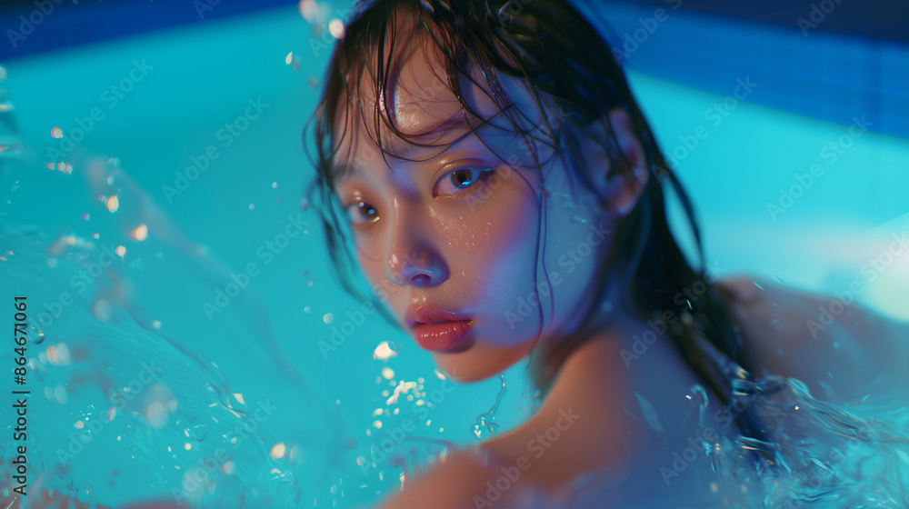 Serene Asian Beauty in a Luxurious Pool Serene Asian Beauty in a Luxurious Pool