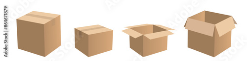 carton vector with brown color as delivery houshold cardboard box, for moving, packaging or packing some product in object transportation. Isolated on white background. No gradient on side
