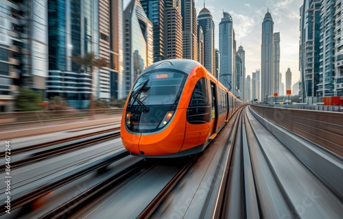 Modern Train Traveling Through Dubai Cityscape