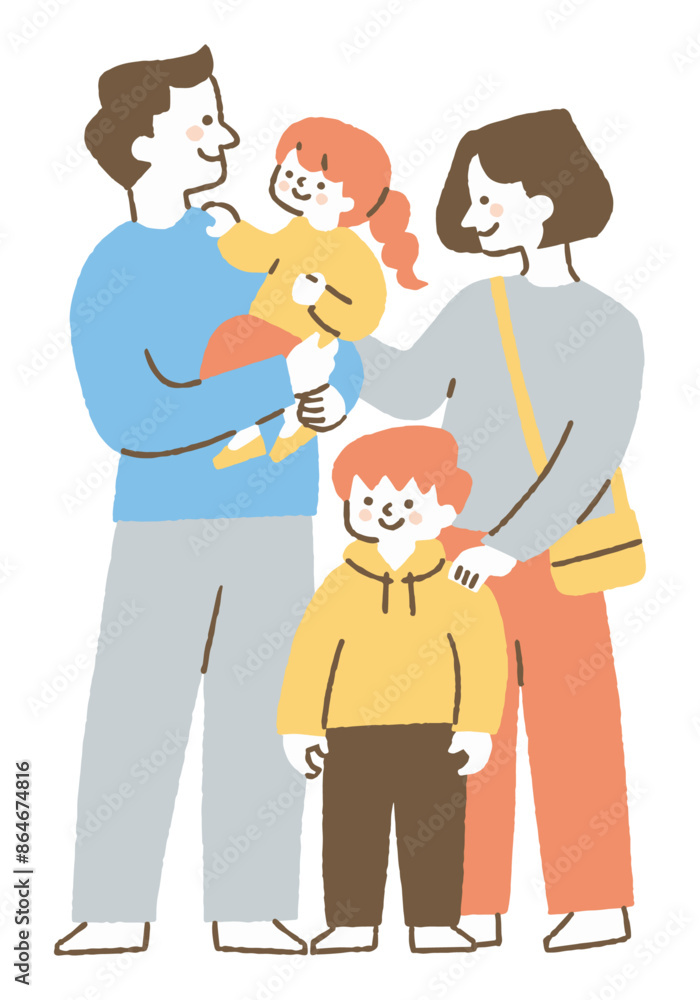 A family of four trying to take a commemorative photo_Color A family of four trying to take a commemorative photo_Color