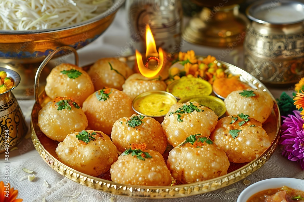 Pani puri indian food on the docoration table Pani puri indian food on the docoration table