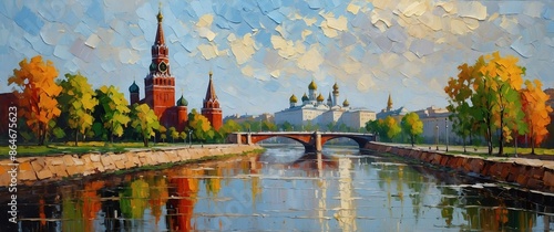 landscape in moscow russia oil pallet knife paint painting on canvas with large brush strokes