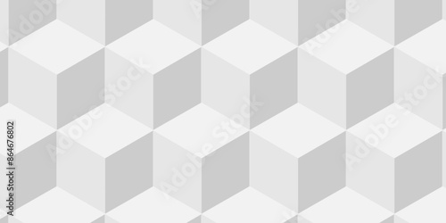 Vector white and gray cube geometric pattern grid backdrop triangle background. Abstract cube geometric tile and mosaic wall or grid backdrop hexagon technology. white geometric block cube structure.