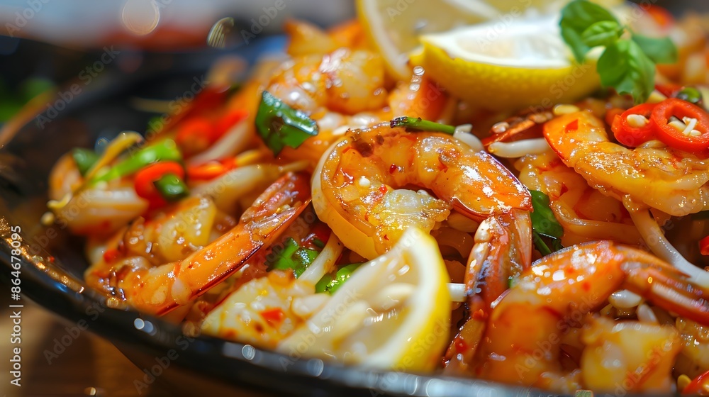 Aromatic Thai Stir-fried Shrimp with Tangy Lemon and Crisp Mung Bean Sprouts Aromatic Thai Stir-fried Shrimp with Tangy Lemon and Crisp Mung Bean Sprouts