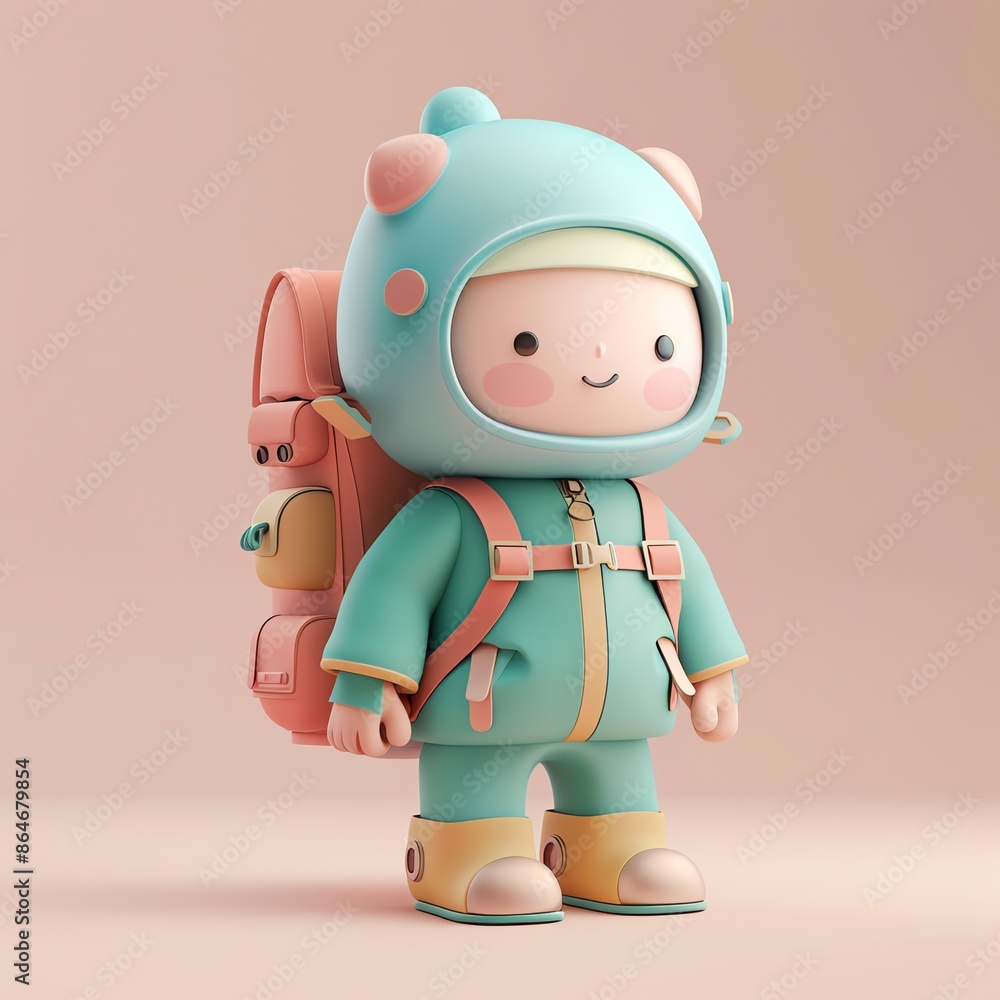 Cute 3D cartoon illustration of a child explorer wearing a backpack and winter clothes, ready for an adventure. Perfect for children's books, animations Cute 3D cartoon illustration of a child explorer wearing a backpack and winter clothes, ready for an adventure. Perfect for children's books, animations