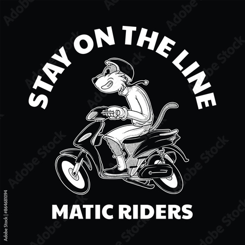 retro cartoon emblem of smiling matic biker