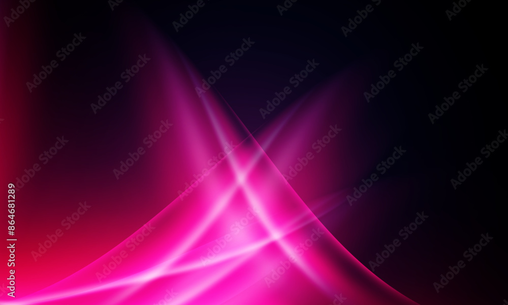 Abstract smooth pink wavy dark background. curve shiny light on dark.