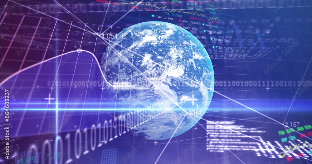 Image of data processing with binary coding and globe Image of data processing with binary coding and globe