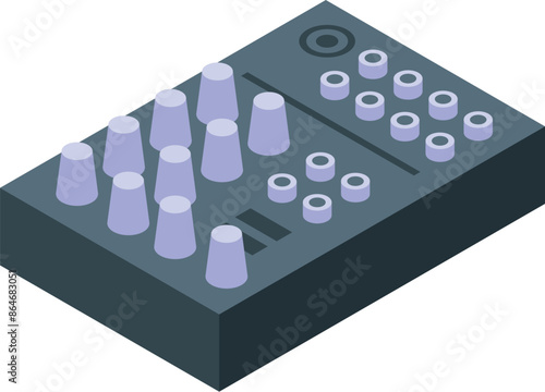 Professional digital audio mixer with faders and knobs for recording, broadcasting, television and radio program production