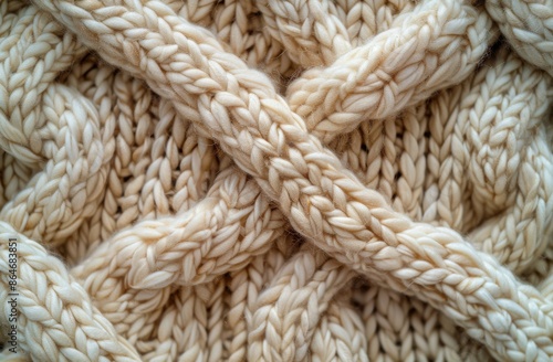 Close Up of Beige Cable Knit Fabric Texture