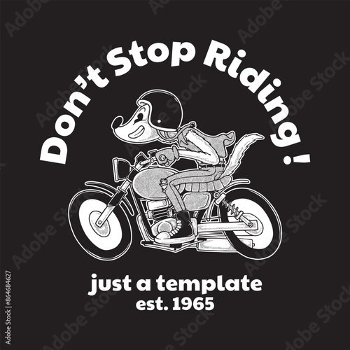 retro cartoon emblem of smiling cafe racer biker