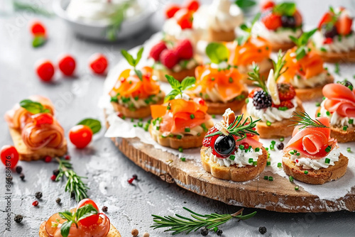 mini canapes, snacks and appetizers on the table