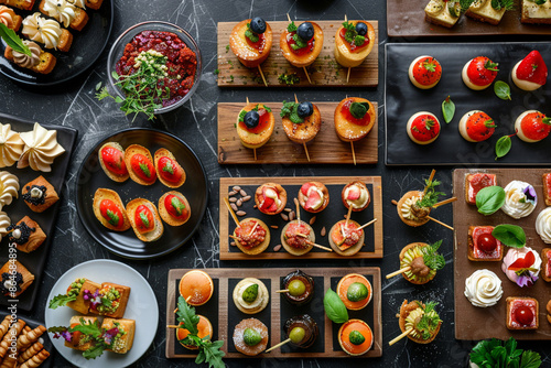 mini canapes, snacks and appetizers on the table