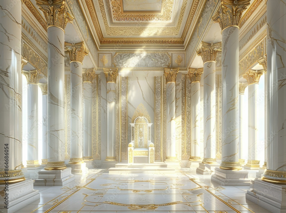 Fototapeta premium Golden Throne Room with Sunlight Streaming Through Windows