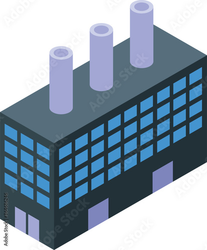Isometric factory building with smoking chimneys representing industry and pollution