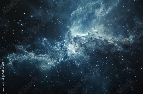 A Cosmic Nebula With Glowing Clouds and Distant Stars