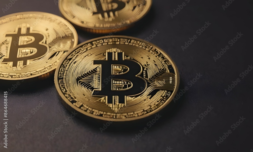 Bitcoin financial concept. Golden BTC coins Bitcoin financial concept. Golden BTC coins