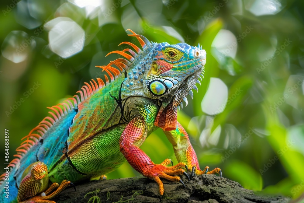 Vibrant Green Iguana on a Branch Vibrant Green Iguana on a Branch