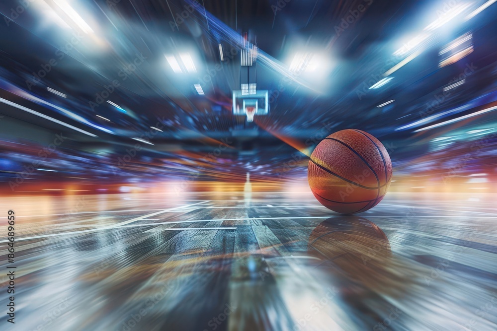 dynamic basketball court with ball in motion and bright stadium lights sports action photography dynamic basketball court with ball in motion and bright stadium lights sports action photography
