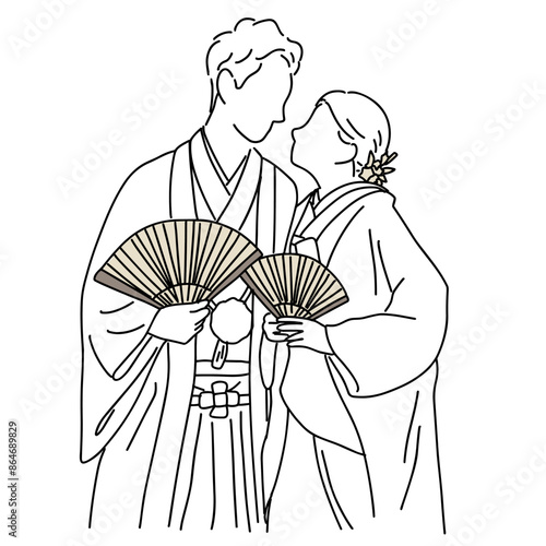 【手書きイラスト】結婚式 前撮り 和装 和服