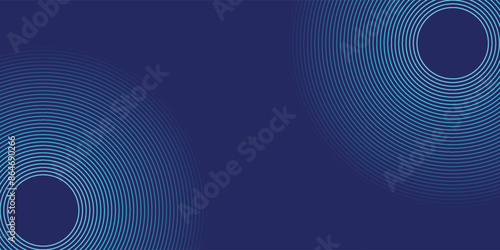 Abstract blue glowing geometric lines on dark blue background. Modern shiny blue circle lines pattern. Futuristic technology concept