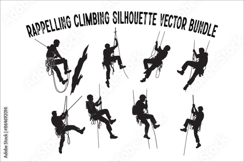 Alpinist Climber Vector Silhouette Bundle on a white background. Rappelling Silhouette Vector Clip art bundle.