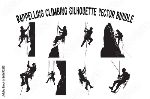 Alpinist Climber Vector Silhouette Bundle on a white background. Rappelling Silhouette Vector Clip art bundle.