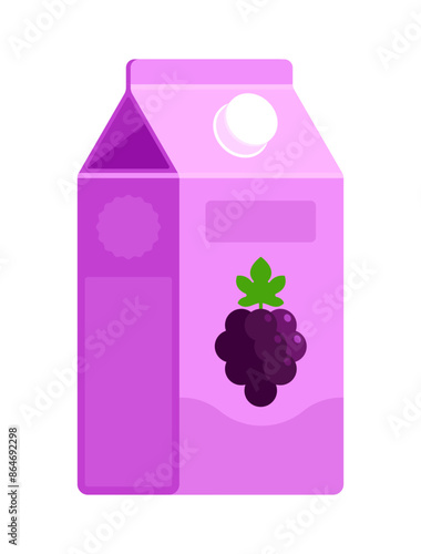 Grape juice carton. Flat icon isolated on white background. Refreshing beverage concept. Perfect for menu design and food packaging