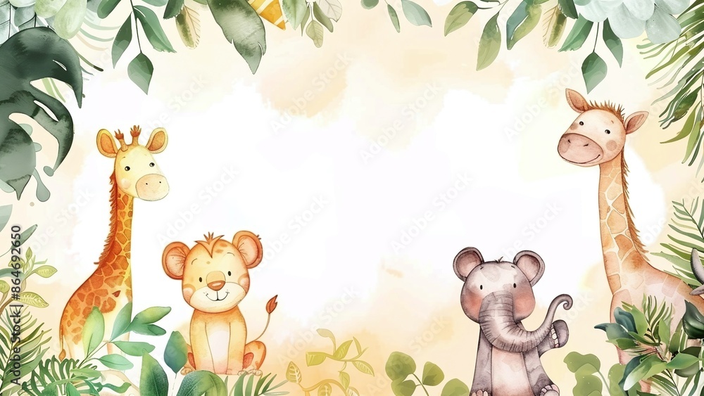 Cartoon Watercolour Animal Illustration Background Cartoon Watercolour Animal Illustration Background