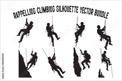 Alpinist Climber Vector Silhouette Bundle on a white background. Rappelling Silhouette Vector Clip art bundle.