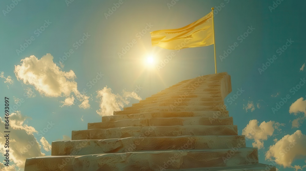 winding staircase to success golden flag atop motivational lowangle