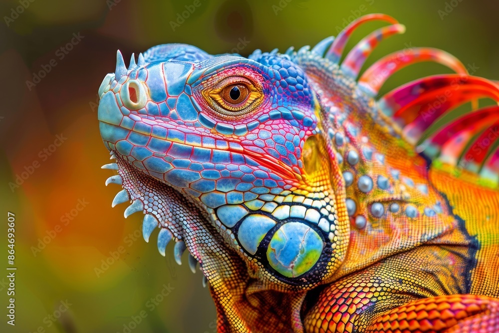 Fototapeta premium Vibrant Close-Up of a Colorful Iguana