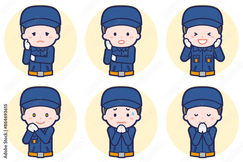 男性消防団員のポーズセット_04