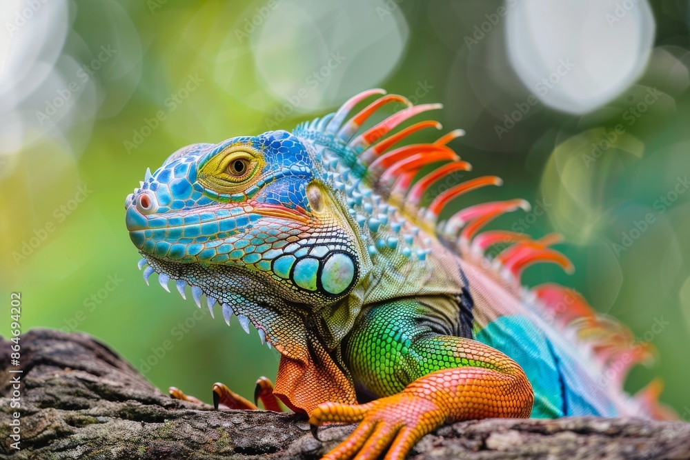 Fototapeta premium Vibrant Green Iguana on a Branch