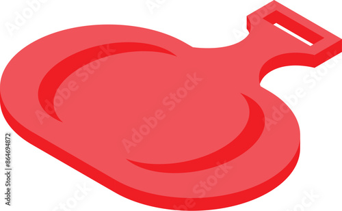 Red plastic sled for winter activities, isometric view