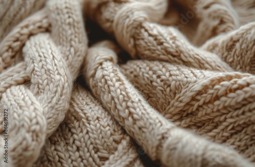 Close Up View of Knitted Fabric With Natural Tan Yarn