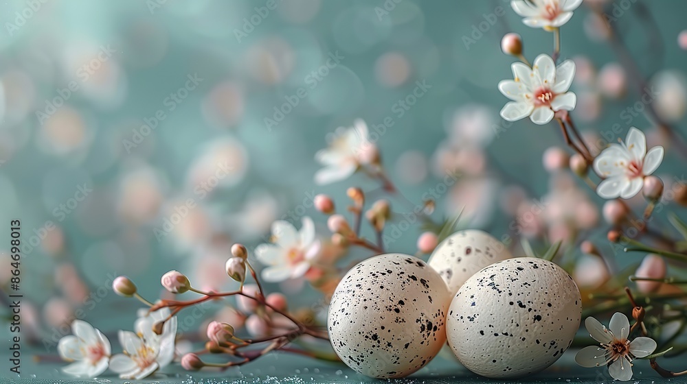 Fototapeta premium easter flat lay vertical composition easter eggs flowers easter bunny on pastel green background.illustration