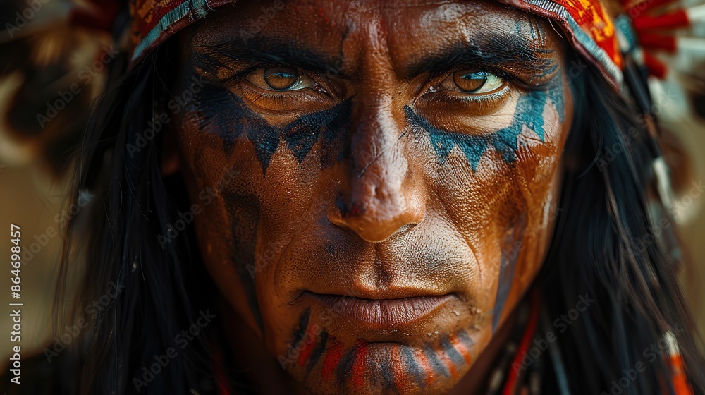 native american indian man with headdress digital art.illustration native american indian man with headdress digital art.illustration