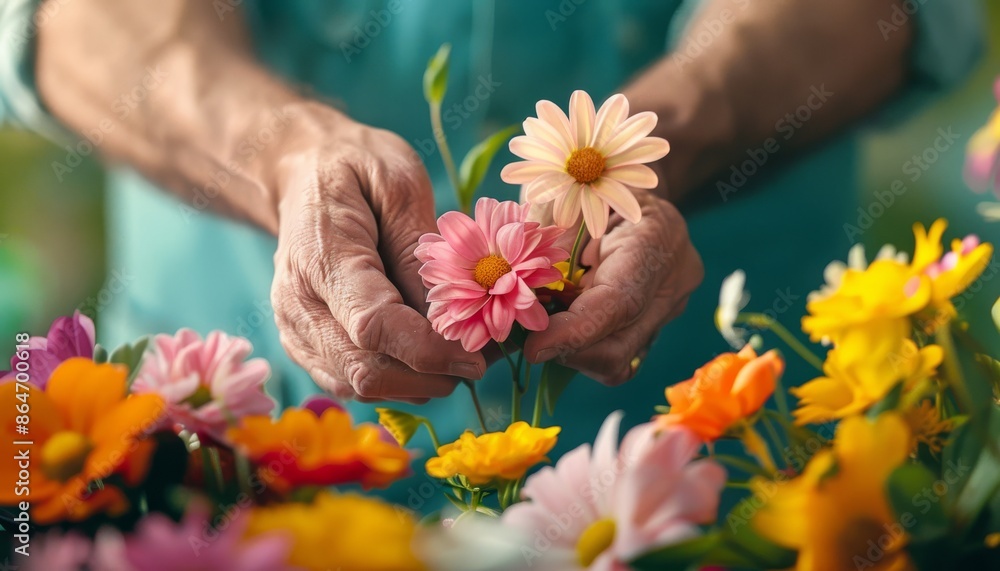 custom made wallpaper toronto digitalSenior Woman's Hands Holding Flowers