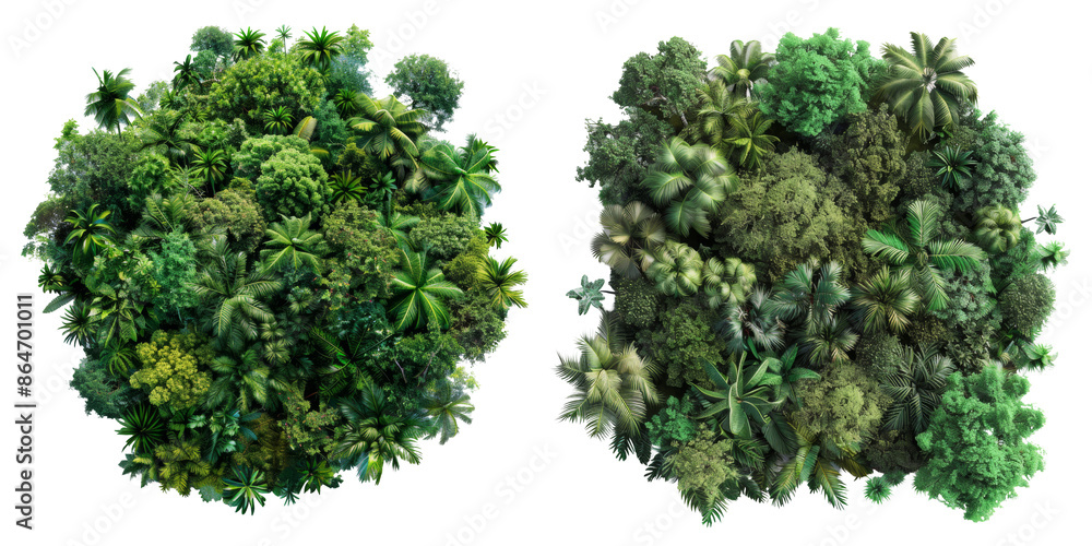 Aerial View Tropical Forest Trees Set Isolated on Transparent or White Background, PNG Aerial View Tropical Forest Trees Set Isolated on Transparent or White Background, PNG
