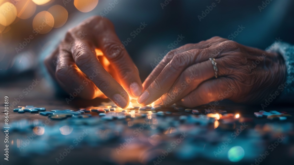 Elderly Hands Completing Jigsaw Puzzle Elderly Hands Completing Jigsaw Puzzle