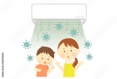 エアコンから出てきたカビで咳が止まらない子どもと困るお母さん