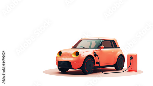 plasticine art style with pastel colour, charging battery of a EV car with stand EV machine, transparency background