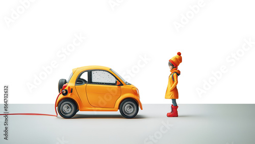 plasticine art style with pastel colour, charging battery of a EV car with stand EV machine, transparency background
