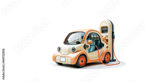 plasticine art style with pastel colour, charging battery of a EV car with stand EV machine, transparency background