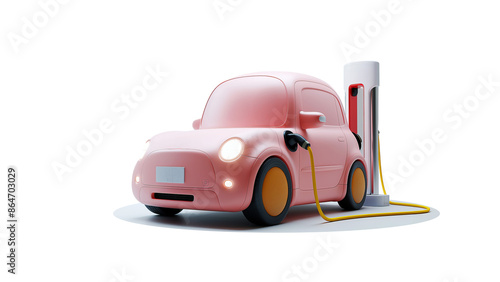 plasticine art style with pastel colour, charging battery of a EV car with stand EV machine, transparency background