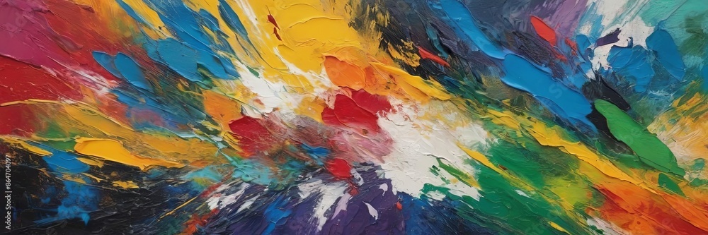 A painting of a colorful explosion of paint splatters A painting of a colorful explosion of paint splatters