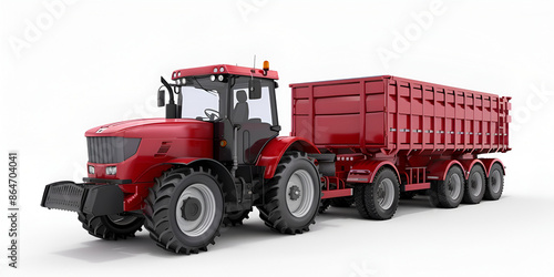 red tractor isolated on white with trolly 