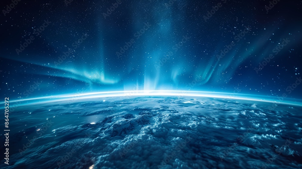 Obraz premium A blue and white planet with a starry sky